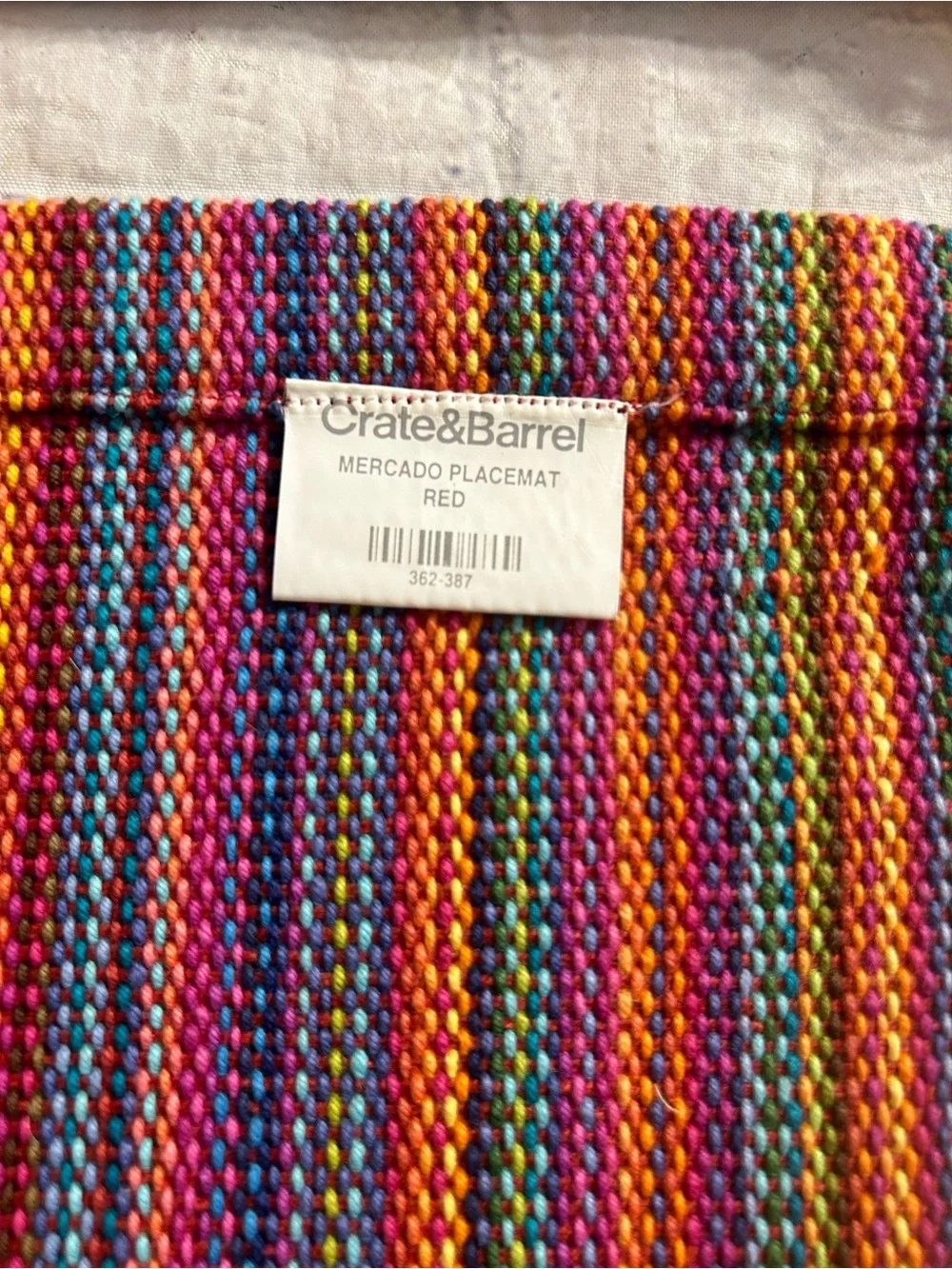 CRATE & BARREL MERCADO PLACEMATS RED MULTI STRIPED PATTERNED WITH FRINGE COTTON